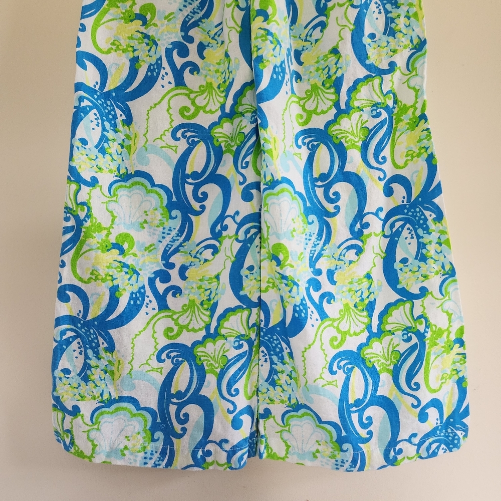 Lilly Pulitzer The Beach Pant Linen Crystal Coast Blue Green Linen Size XS - Picture 9 of 11